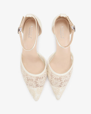 Ivory Lace Heels Wedding Shoes with Ankle Strap