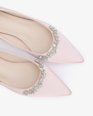 Dusty Pink Satin Pointy Toe Block Heels Evening Pumps with Astoria Crystal