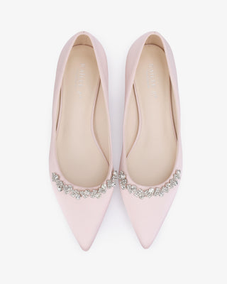 Dusty Pink Satin Pointy Toe Block Heels Evening Pumps with Astoria Crystal