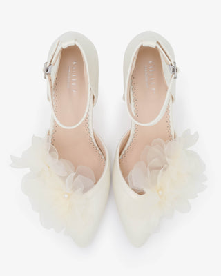 Satin Block Heels Wedding Shoes with Ophelia Flowers