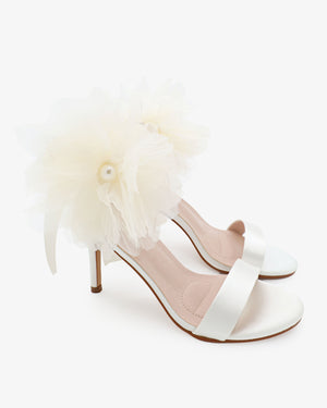 Satin High Heel Wedding Sandals with Ophelia Flowers, Bridal Shoes Satin High Heel Wedding Sandals with Ophelia Flowers, Bridal Shoes