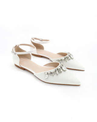 Satin Pointy Toe Flats with Teardrop Rhinestones Embellishments