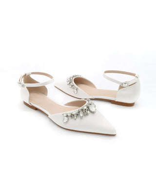 Satin Pointy Toe Flats with Teardrop Rhinestones Embellishments