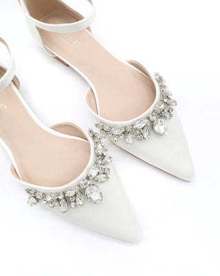 Satin Pointy Toe Flats with Teardrop Rhinestones Embellishments