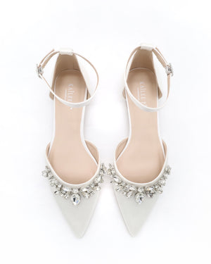 Satin Pointy Toe Flats with Teardrop Rhinestones Embellishments
