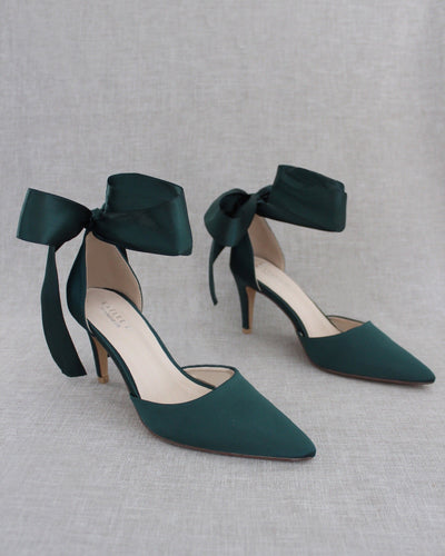 Hunter Green Evening Heels with Ankle Ribbon