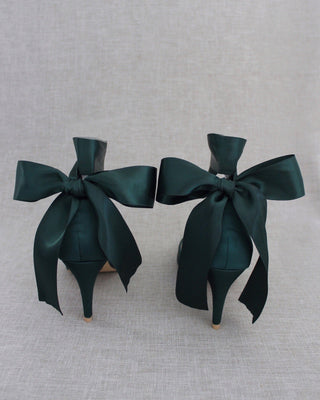 Hunter Green Evening Heels with Ankle Ribbon