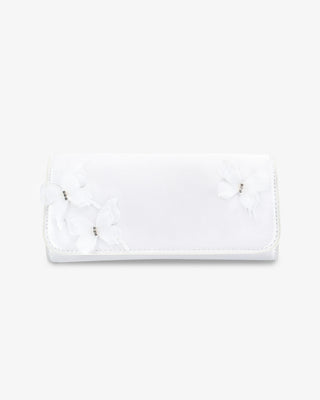 White Satin Wedding Clutch with Butterfly Kiss 