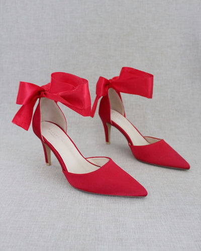 Red Evening Heels with Ankle Ribbon