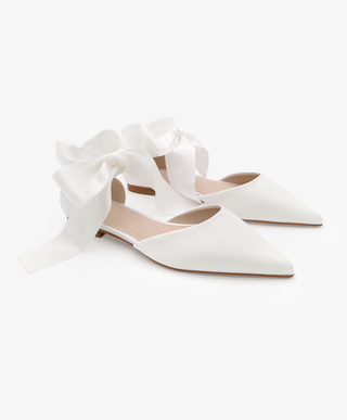 Satin Pointy Toe Bridal Flats with Ribbon Tie