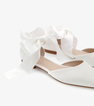 Satin Pointy Toe Bridal Flats with Ribbon Tie