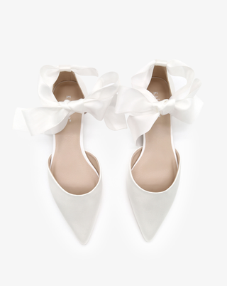 Satin Pointy Toe Bridal Flats with Ribbon Tie