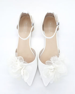 Satin Pointy Toe Wedding Flats with Ophelia Flowers