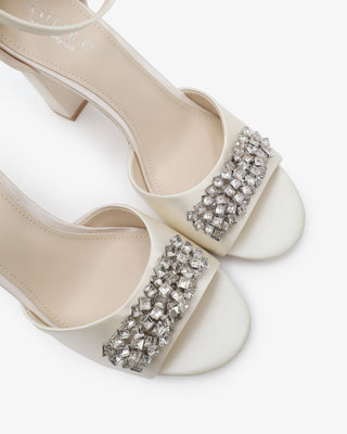 Satin Block Heel Wedding Sandals with Crystelle RhinestonesWomen Shoes
