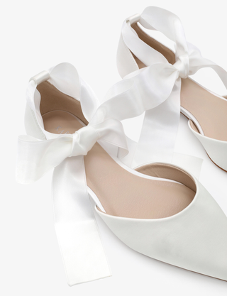 Satin Pointy Toe Bridal Flats with Ribbon Tie