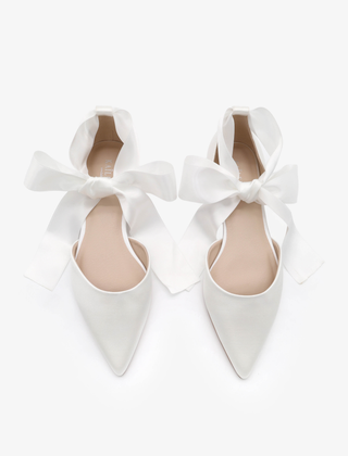 Satin Pointy Toe Bridal Flats with Ribbon Tie
