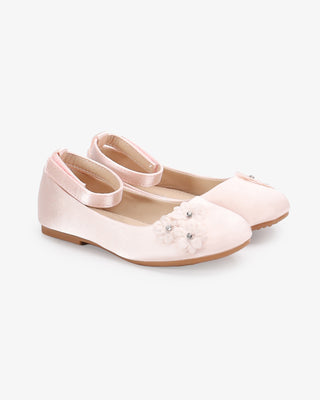 Satin Flower Girls Ballet Flats with Flower AppliqueKids Shoes