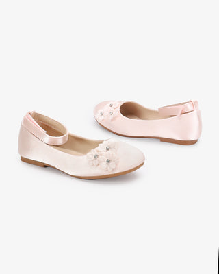 Satin Flower Girls Ballet Flats with Flower AppliqueKids Shoes
