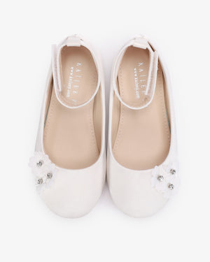 Satin Flower Girls Ballet Flats with Flower Applique