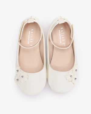 Satin Flower Girls Ballet Flats with Flower Applique