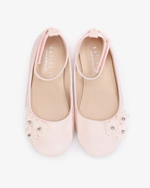 Satin Flower Girls Ballet Flats with Flower Applique