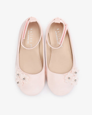 Satin Flower Girls Ballet Flats with Flower AppliqueKids Shoes
