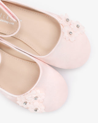 Satin Flower Girls Ballet Flats with Flower AppliqueKids Shoes