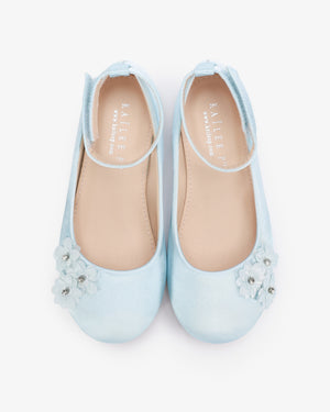 Satin Flower Girls Ballet Flats with Flower Applique