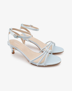 Satin Strappy Kitten Heel Wedding Sandals with Rhinestones