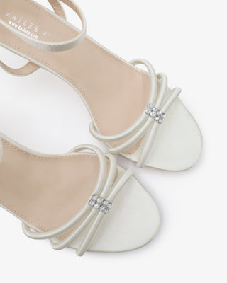 Ivory satin with kitten heels strappy wedding sandals with rhinestones embellishments