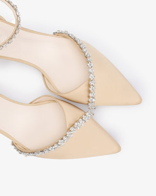 Satin Pointy Toe Low Block Heels Evening Shoes with Amaryllis EmbellishmentsWomen Shoes