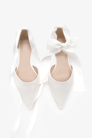 Satin Pointy Toe Bridal Flats with Ribbon Tie
