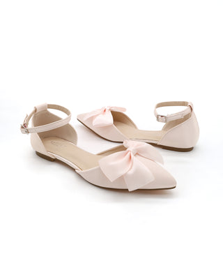 Satin Pointy Toe flats with Front Satin Bow