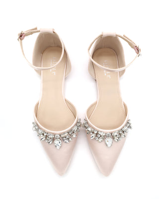 Satin Pointy Toe Flats with Teardrop Rhinestones Embellishments