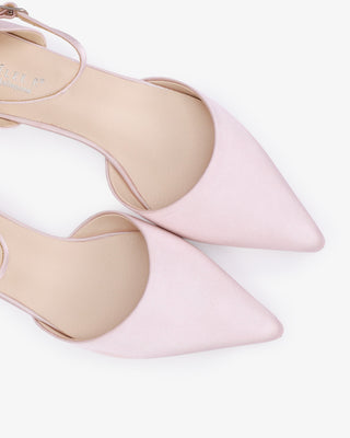 Dusty Pink Satin Pointy Toe Evening Flats with Back Tuxie Bow