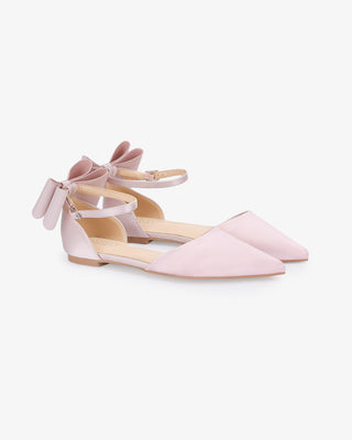 Dusty Pink Satin Pointy Toe Evening Flats with Back Tuxie Bow