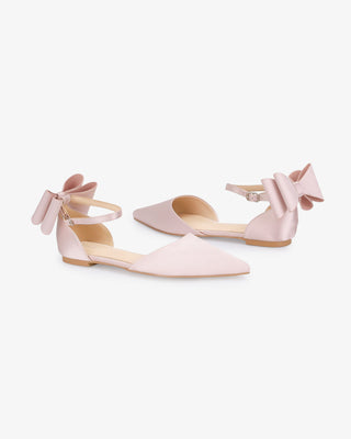 Dusty Pink Satin Pointy Toe Evening Flats with Back Tuxie Bow