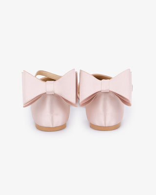 Dusty Pink Satin Pointy Toe Evening Flats with Back Tuxie Bow