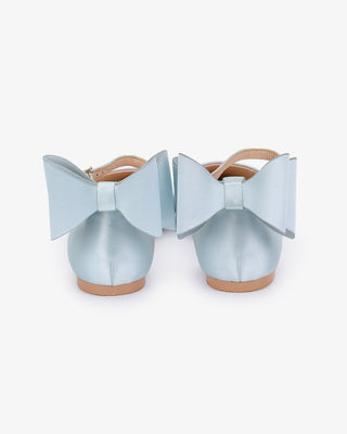 Light Blue Satin Pointy Toe Wedding Flats with Back Tuxie Bow