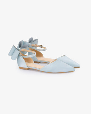 Satin Pointy Toe Wedding Flats with Back Tuxie Bow