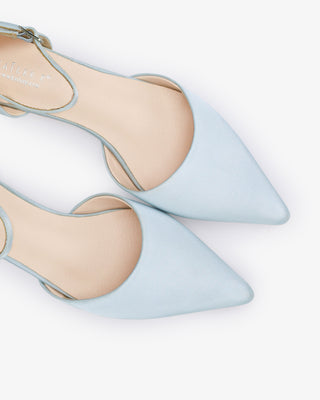 Light Blue Satin Pointy Toe Wedding Flats with Back Tuxie Bow