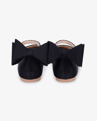 Black Satin Pointy Toe Evening Flats with Back Tuxie Bow