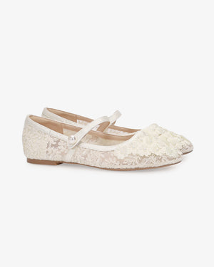 Crochet Lace Mary Jane Wedding Flats with Pearls Petal