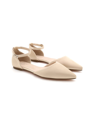Satin Pointy Toe Flats with Ankle Strap