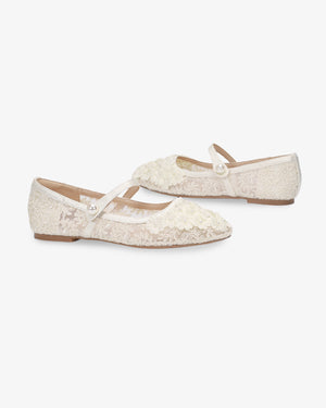 Crochet Lace Mary Jane Wedding Flats with Pearls Petal