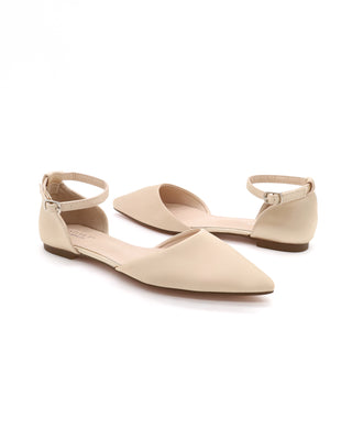 Satin Pointy Toe Flats with Ankle Strap
