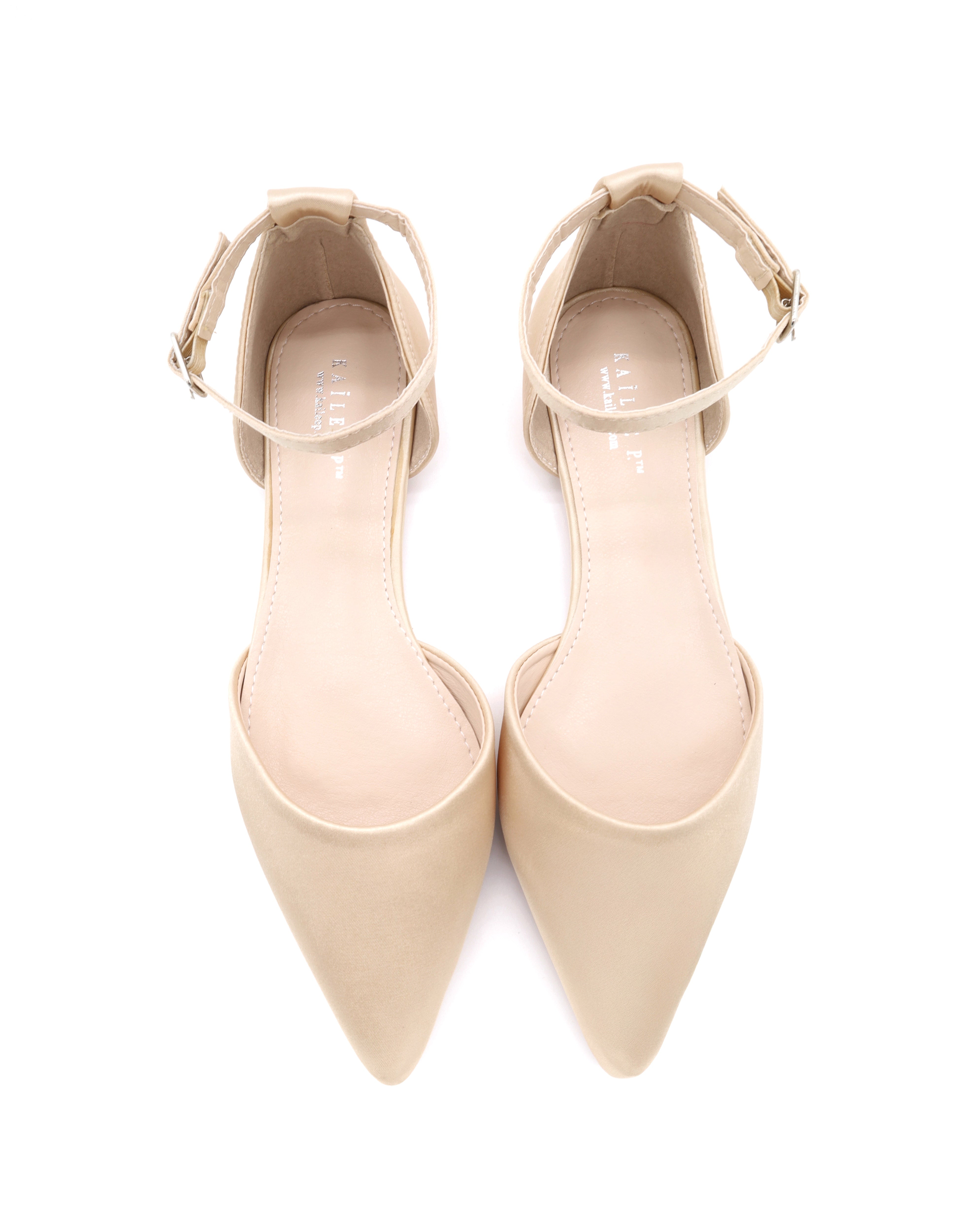 Champagne Satin Pointy Toe Bridesmaids Flats with Ankle Strap