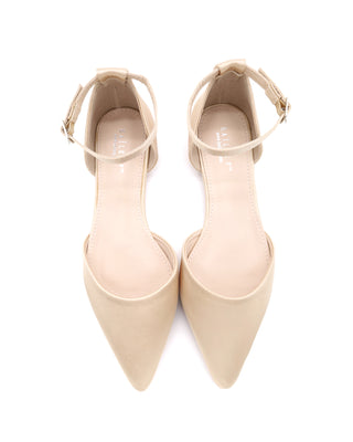 Satin Pointy Toe Flats with Ankle Strap