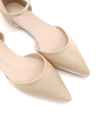 Satin Pointy Toe Flats with Ankle Strap