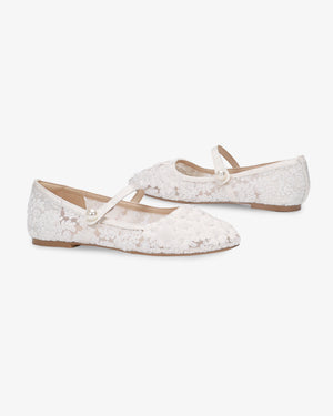 Crochet Lace Mary Jane Wedding Flats with Pearls Petal